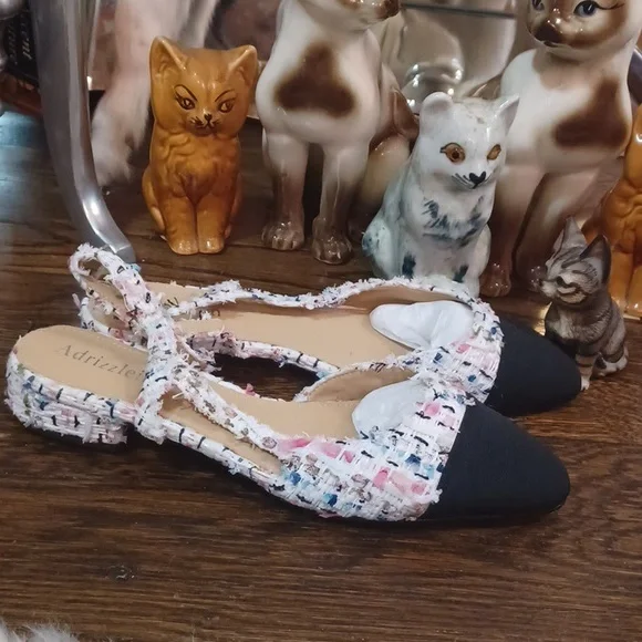 SweetTweed Cap Toe Slingback Flats W/lleather Soles sz.9 - Picture 2 of 7